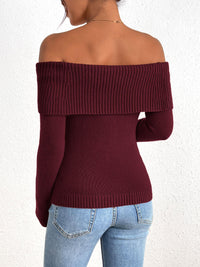 Fall Off Shoulder Sweaters Y2K Long Sleeve Ribbed Knit Fitted Pullover Tops Blouse