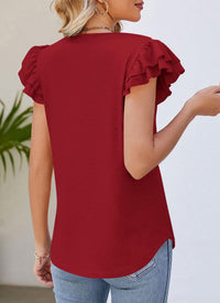 Summer Basic Casual Ruffle Short Sleeve V Neck Tops