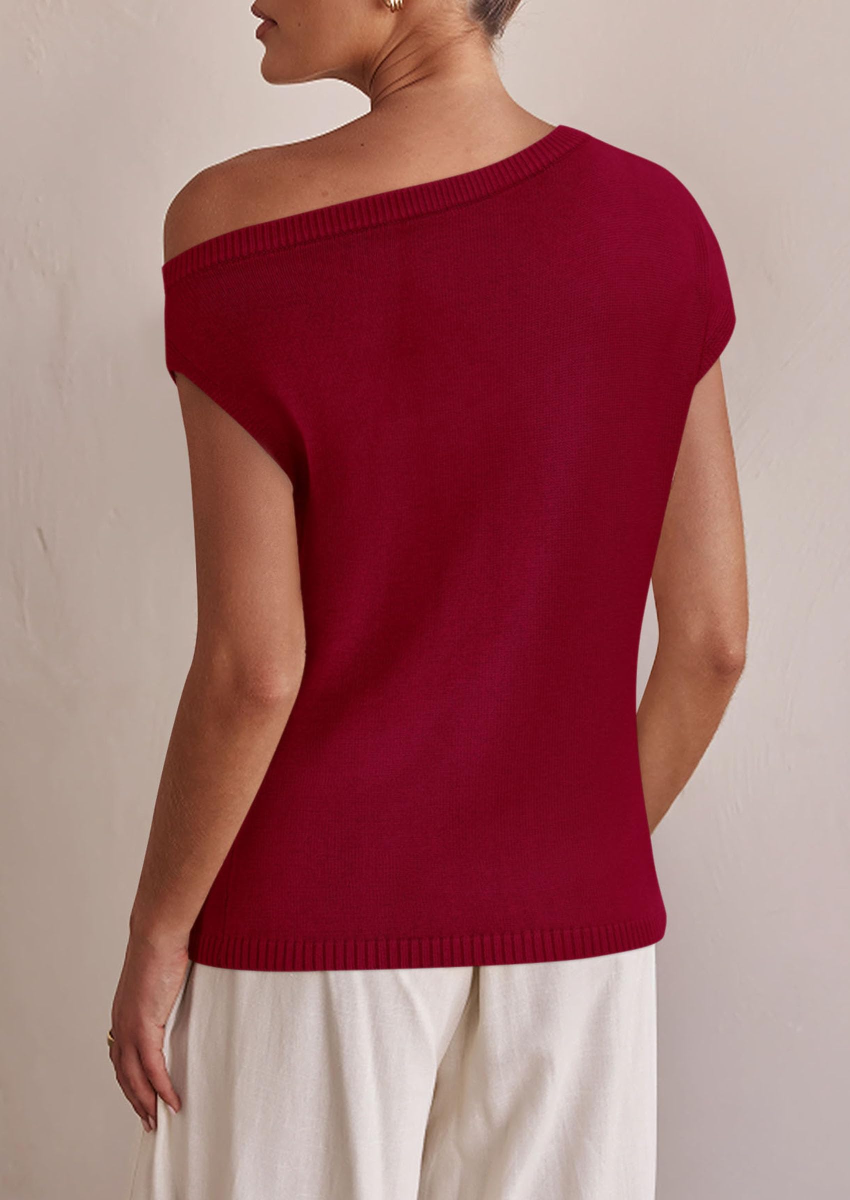 PRETTYGARDEN Womens Off The Shoulder Tops Summer Casual Short Sleeve Tunic T Shirts Lightweight Knit Sweaters