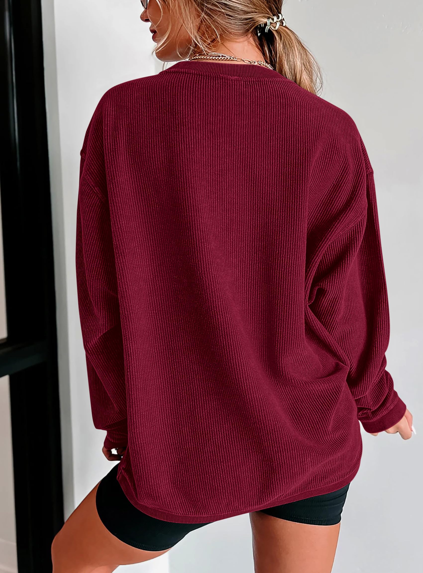 PRETTYGARDEN Women's Oversized Sweatshirt 2025 Fall Fashion Clothes Ribbed Corduroy Long Sleeve Going Out Pullover Tops