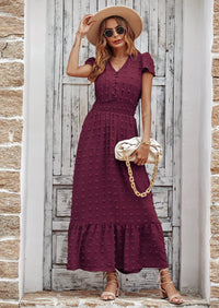 PRETTYGARDEN Womens Dresses Summer Maxi Dress Boho Short Sleeve V Neck Swiss Dot Ruffle Tiered Smocked Flowy Long Dress PRETTYGARDEN