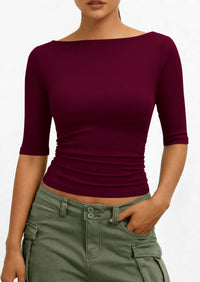 PRETTYGARDEN Womens Summer Short Sleeve Tops Boat Neck Ribbed Knit Slim Fit T Shirt Casual Basic Top Spring Clothes PRETTYGARDEN