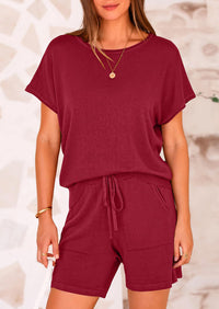 PRETTYGARDEN Two Piece Set for Women Summer Lounge Sets Shorts And Short Sleeve Tops Knitted Matching Travel Spring Outfits PRETTYGARDEN