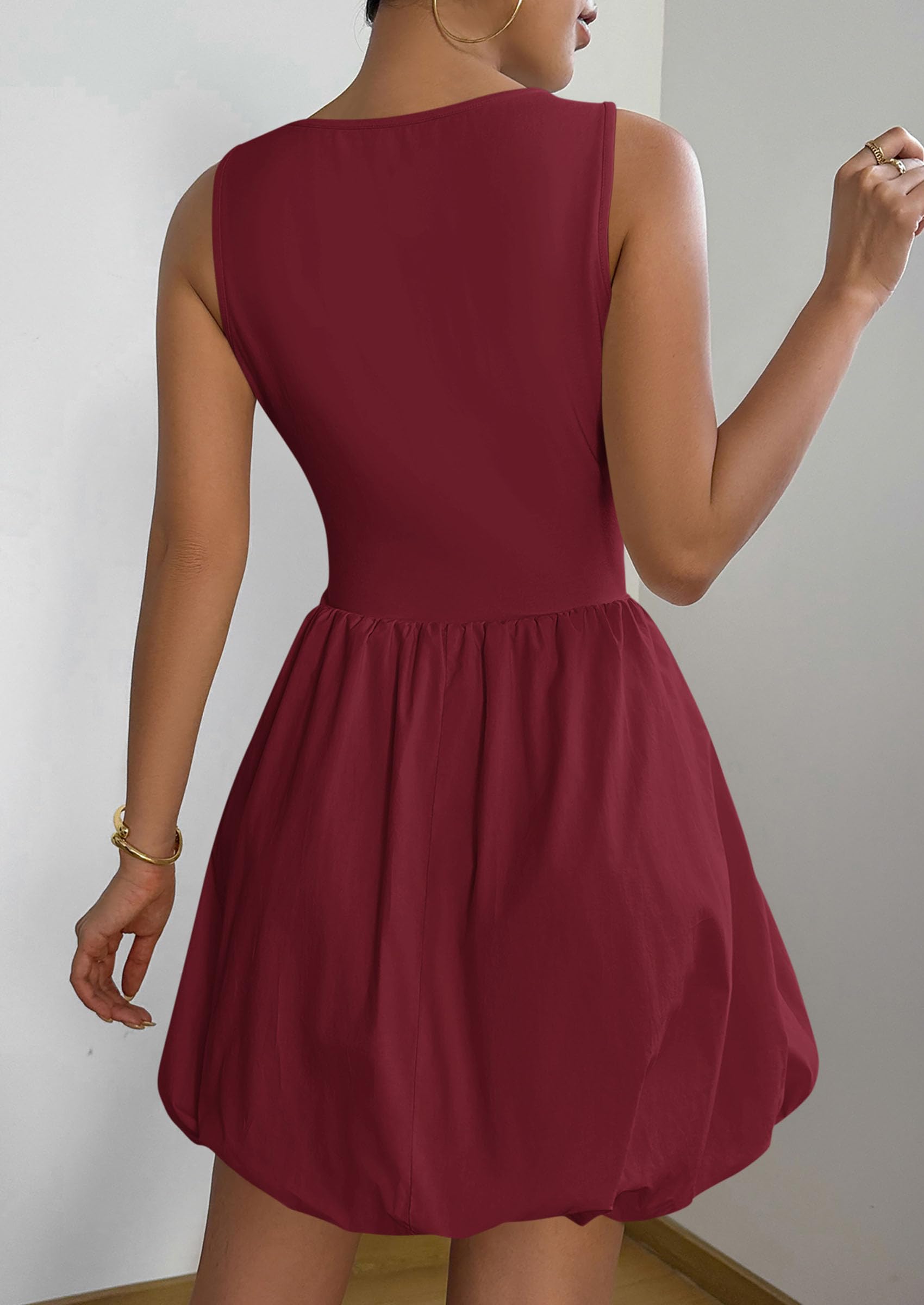 PRETTYGARDEN Summer Dresses for Women Casual Sleeveless Tank Mini Short Dress Crew Neck Bubble Sundress with Pockets