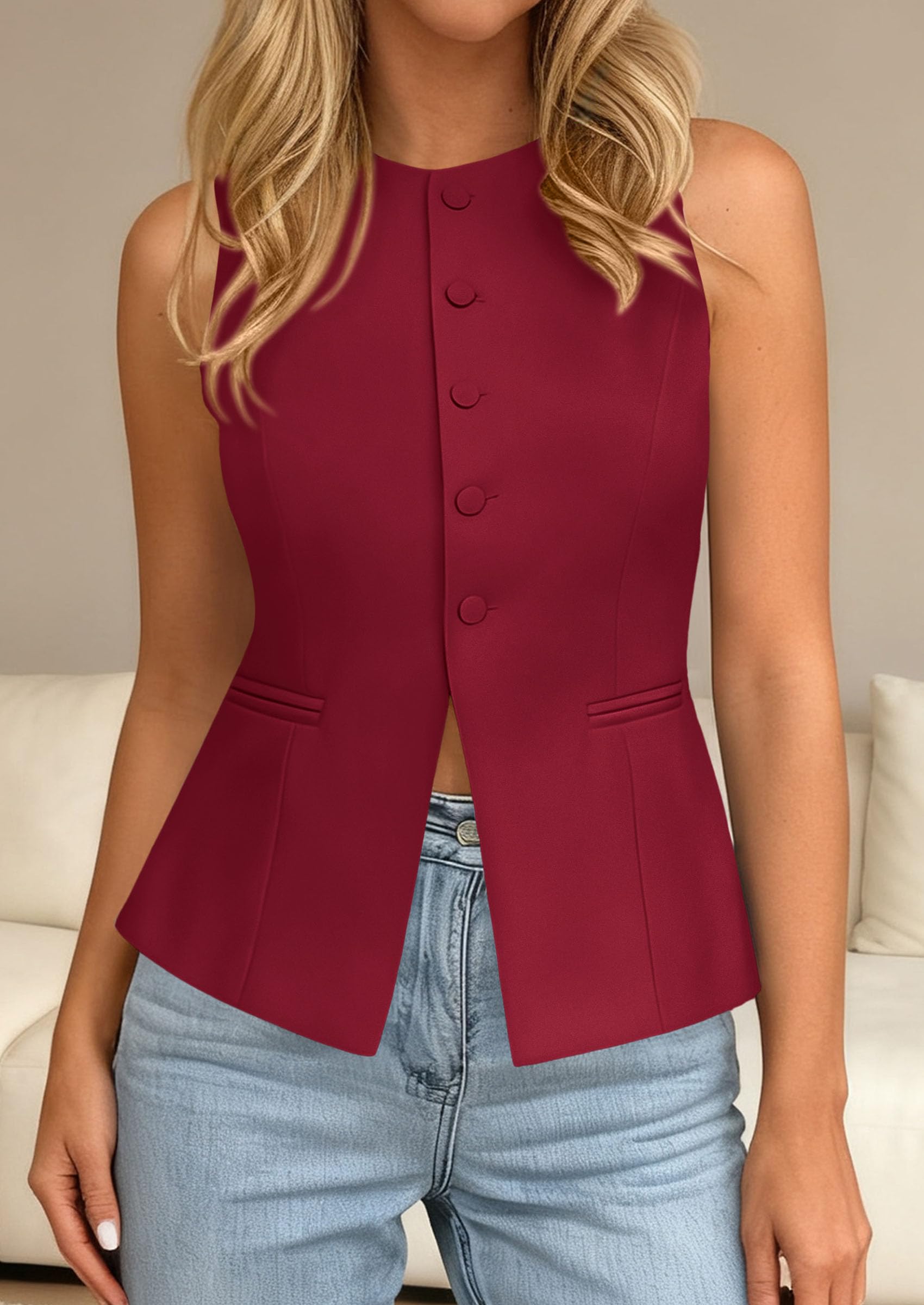 PRETTYGARDEN Womens Vests Top Trendy 2026 Spring Sleeveless Blazer Suit Summer Business Casual Work Button Down Waistcoat PRETTYGARDEN