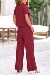 Short Sleeve T Shirt Wide Leg Pants Tracksuit