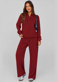 PRETTYGARDEN Women Fall 2 Piece Outfits Sweatsuits Quarter Button Long Sleeve Sweatshirt Wide Leg Pants Tracksuit Lounge Sets