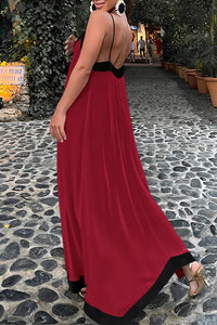 Elegant V Neck Spaghetti Strap Flowy Maxi Cocktail Party Dresses