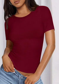 PRETTYGARDEN Women Summer Crew Neck Short Sleeve Tops Ribbed Knit Slim Fit Fashion Basic Tee Shirts Casual Going Out Top PRETTYGARDEN