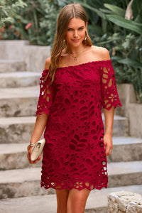 PRETTYGARDEN Women's Summer Off Shoulder Dresses Floral Lace Flare Short Sleeve Spring Vintage Elegant Mini Dress