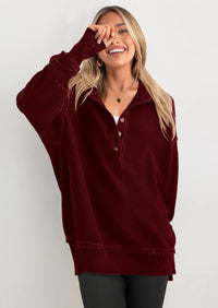 PRETTYGARDEN Womens Fashion Oversized Long Sleeve Hoodie Button Down V Neck Sweatshirt Side Slit Casual Pullover Tops