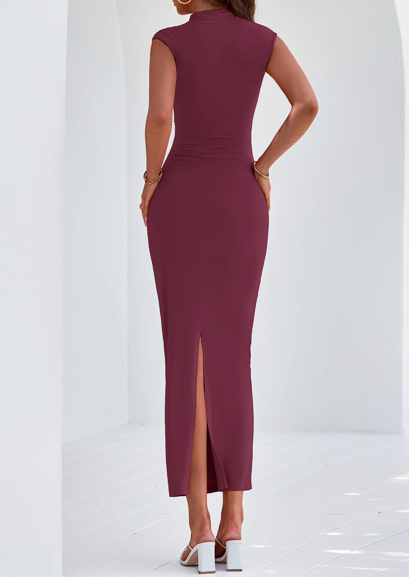 PRETTYGARDEN Women's Summer Maxi Dress Ruched Bodycon Sleeveless Formal Wedding Guest Elegant Cocktail Party Slit Dresses PRETTYGARDEN