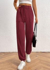 Women's Dressy Casual Pants Elastic High Waisted Work Office Corduroy Trouser Slacks with Pockets