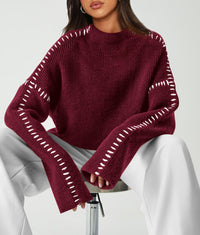 Women's Chunky Knit Fall Sweaters Casual Long Sleeve Mock Neck Oversized Loose Pullover Sweater Tops