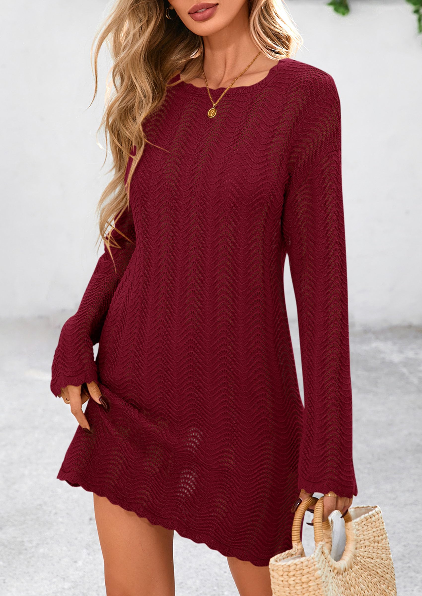 PRETTYGARDEN Women's Swimsuit Cover Up Summer Bathing Suit Swimwear Crochet Knit Dress Fashion Beach Vacation Clothes