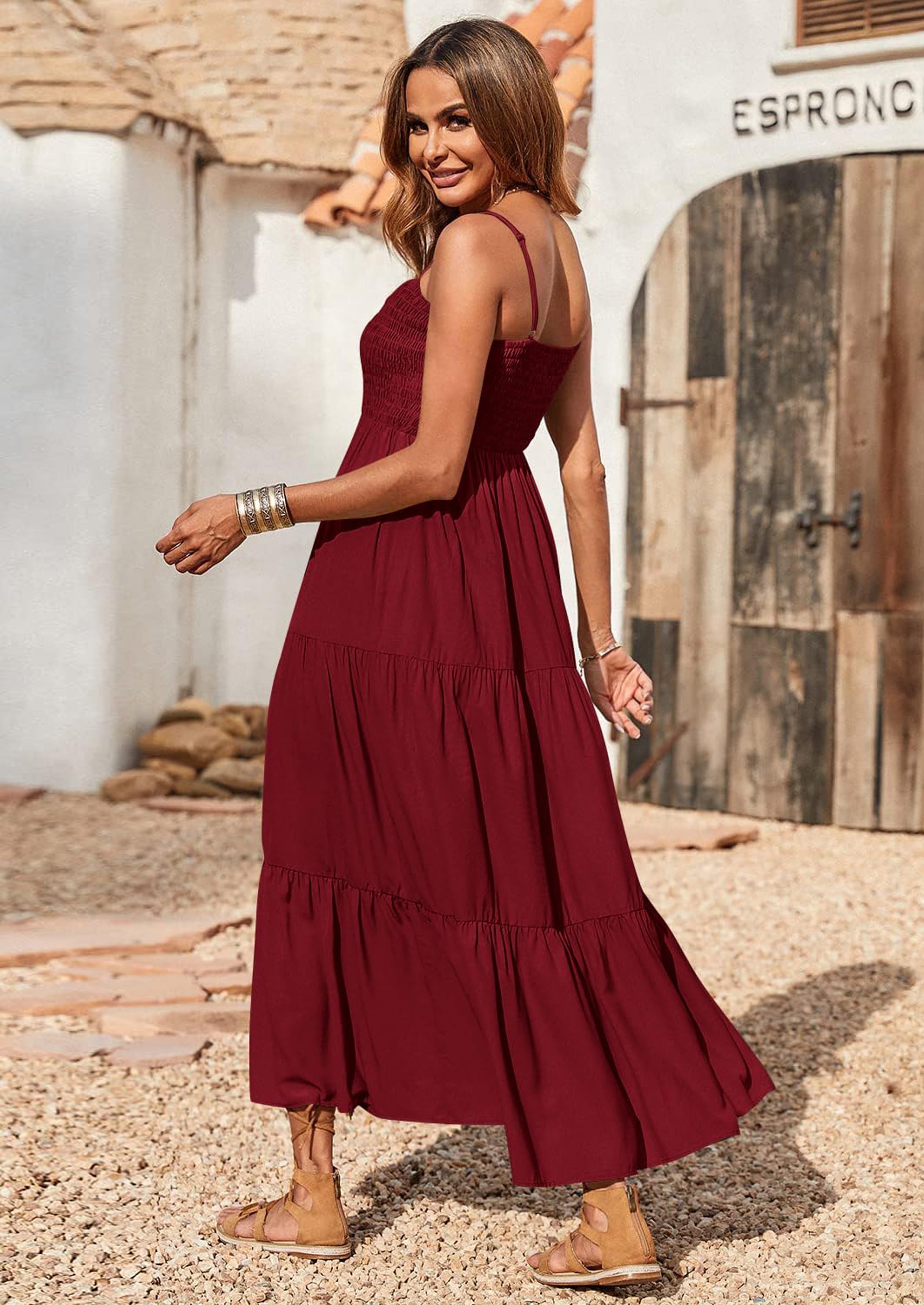 PRETTYGARDEN Women's Summer Maxi Dress Casual Boho Sleeveless Spaghetti Strap Smocked Tiered Long Beach Sundresses PRETTYGARDEN