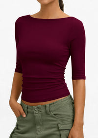 PRETTYGARDEN Womens Summer Short Sleeve Tops Boat Neck Ribbed Knit Slim Fit T Shirt Casual Basic Top Spring Clothes PRETTYGARDEN