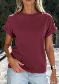 PRETTYGARDEN Womens Summer Tops Spring Casual Rolled Short Sleeve Basic Tees Crew Neck Work Shirts Fashion Clothing PRETTYGARDEN