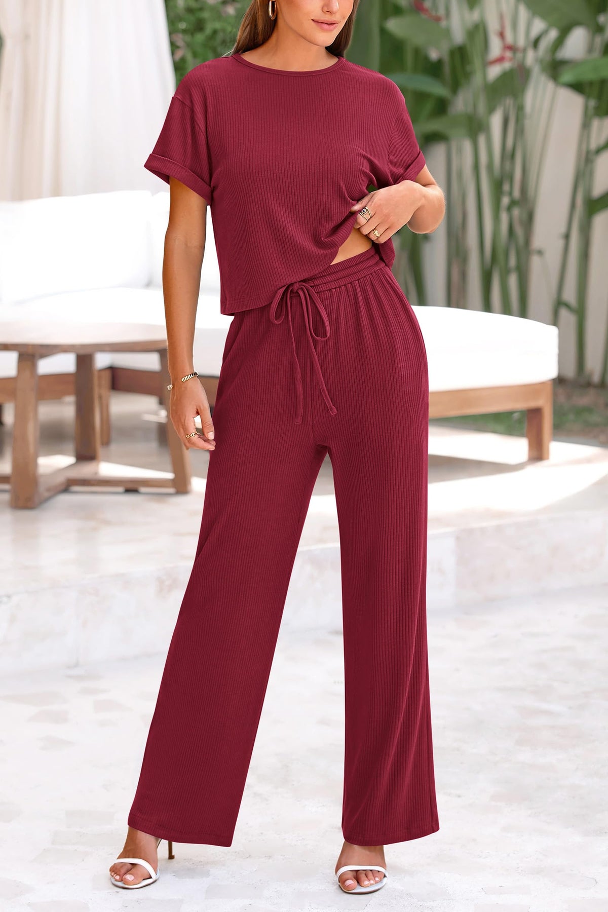 Short Sleeve T Shirt Wide Leg Pants Tracksuit