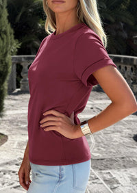 PRETTYGARDEN Womens Summer Tops Spring Casual Rolled Short Sleeve Basic Tees Crew Neck Work Shirts Fashion Clothing PRETTYGARDEN