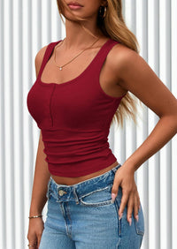 PRETTYGARDEN Womens Summer Tank Tops Ribbed Knit Slim Fit Sleeveless Henley Shirts Casual Basic Button Up Blouse PRETTYGARDEN