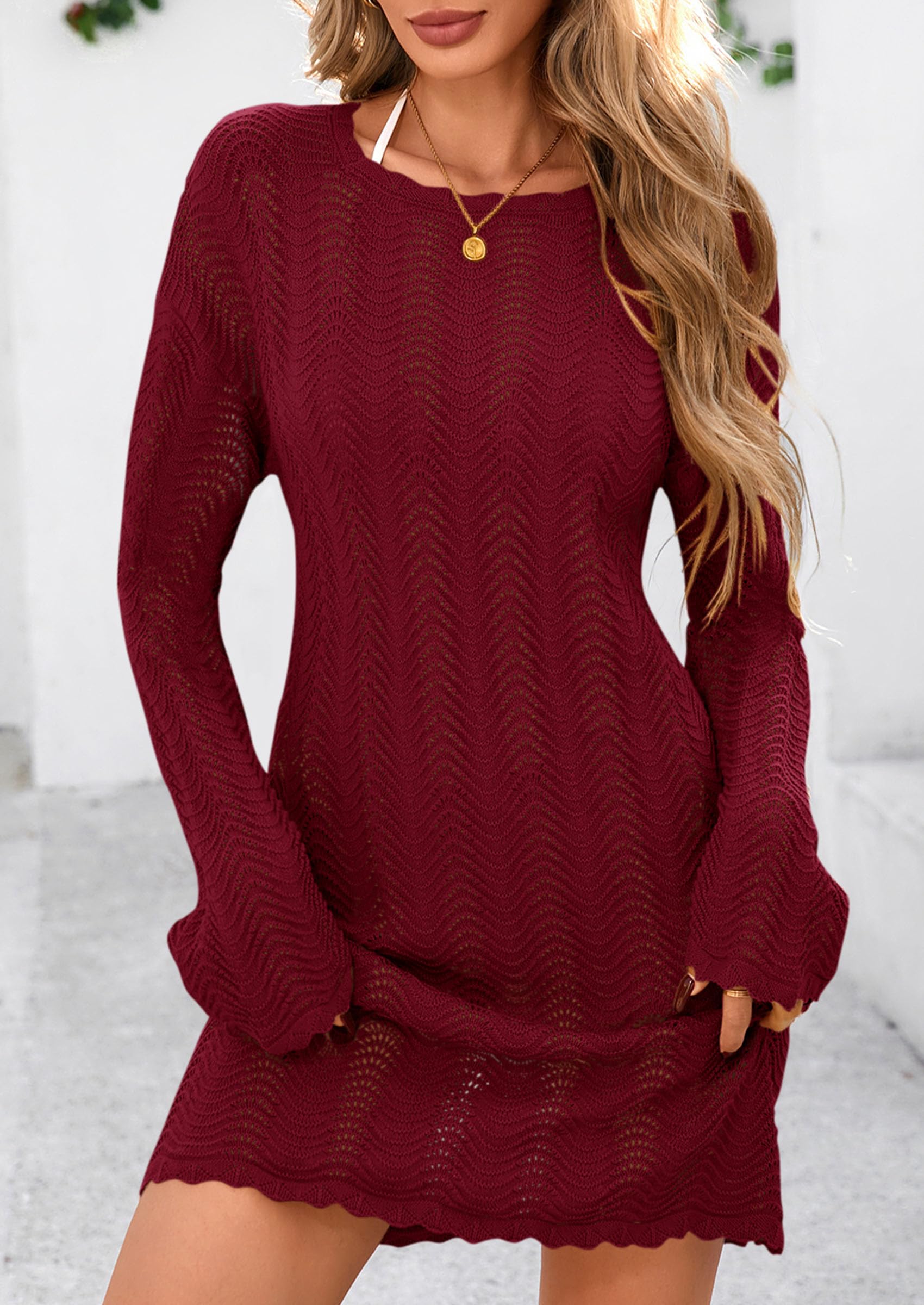 PRETTYGARDEN Women's Swimsuit Cover Up Summer Bathing Suit Swimwear Crochet Knit Dress Fashion Beach Vacation Clothes