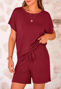 PRETTYGARDEN Two Piece Set for Women Summer Lounge Sets Shorts And Short Sleeve Tops Knitted Matching Travel Spring Outfits PRETTYGARDEN