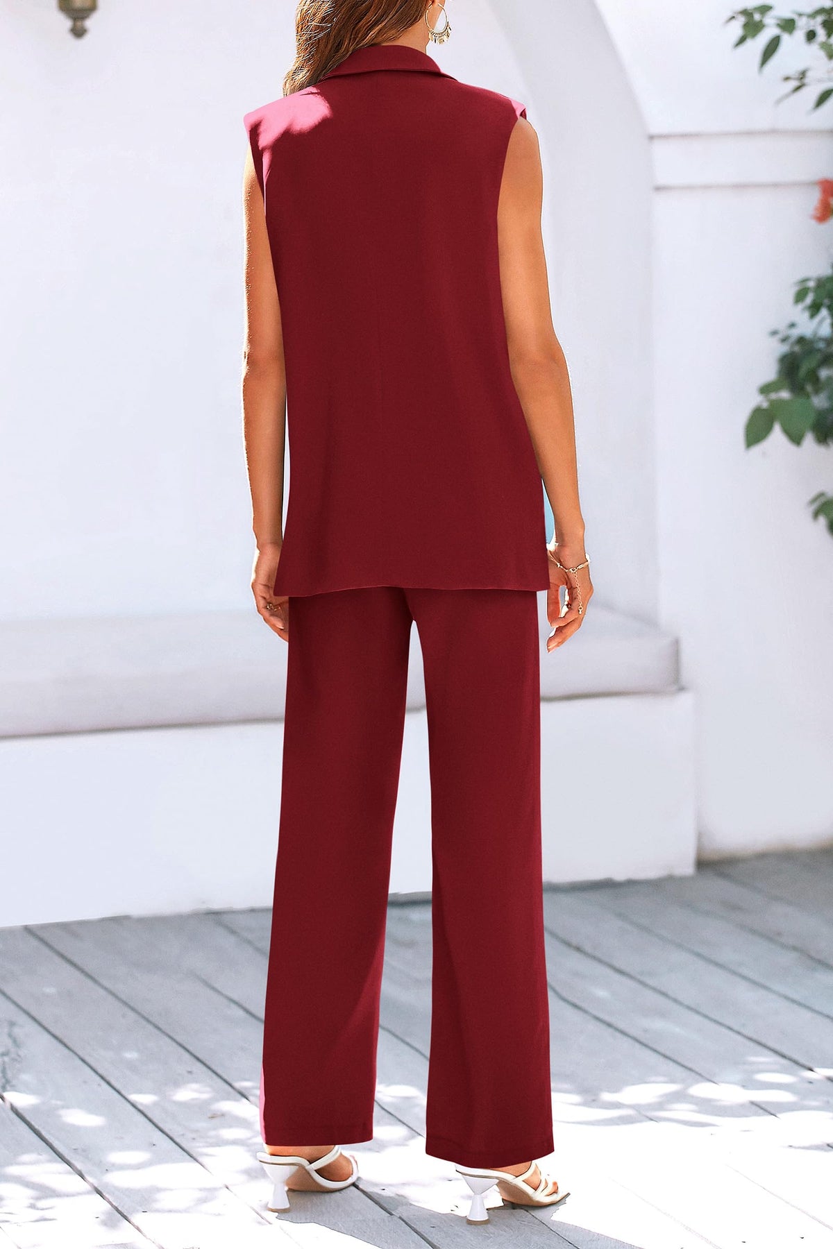 Sleeveless Suit Vest And Wide Leg Pants Business Casual Blazer Set