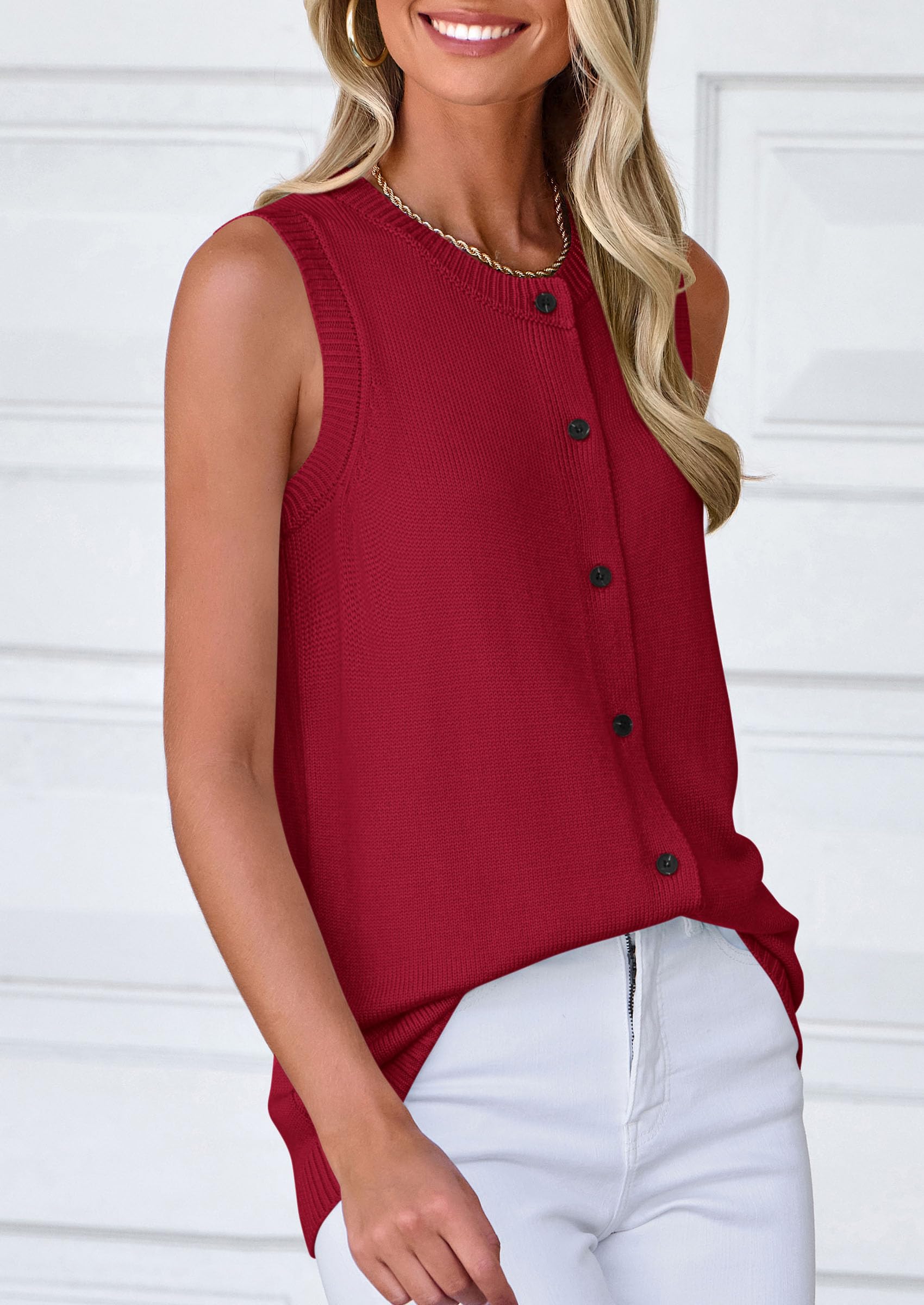 PRETTYGARDEN Sweater Vest Women Spring Summer Casual Lightweight Knit Sleeveless Button Down Tank Tops Trendy Clothes