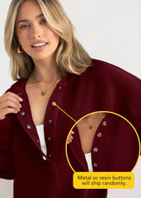 PRETTYGARDEN Womens Fashion Oversized Long Sleeve Hoodie Button Down V Neck Sweatshirt Side Slit Casual Pullover Tops