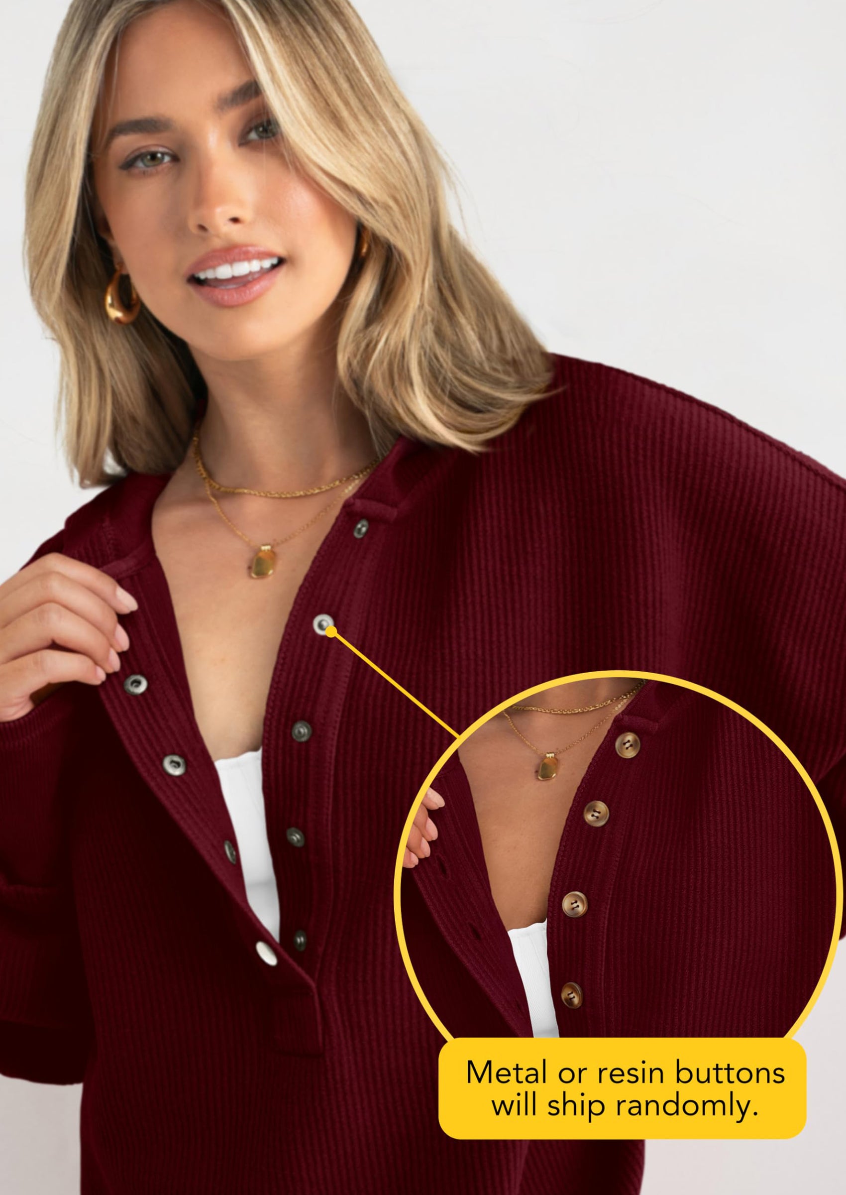 PRETTYGARDEN Womens Fashion Oversized Long Sleeve Hoodie Button Down V Neck Sweatshirt Side Slit Casual Pullover Tops