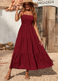 PRETTYGARDEN Women's Summer Maxi Dress Casual Boho Sleeveless Spaghetti Strap Smocked Tiered Long Beach Sundresses PRETTYGARDEN