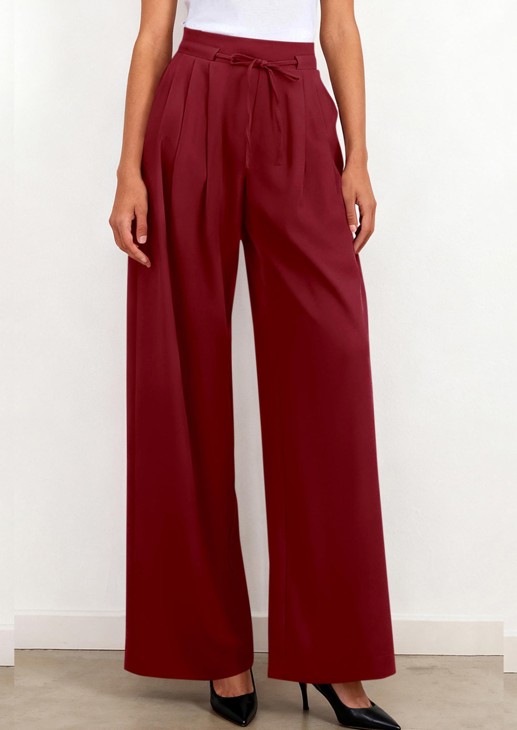 PRETTYGARDEN Women Wide Leg Pants Business Casual Elastic Waist Work Trousers Dressy Pants with Pockets PRETTYGARDEN