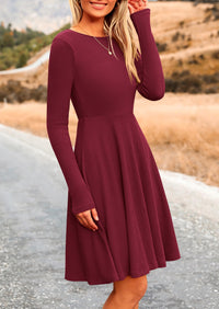 Women's Fall Short Dress Ribbed Knit Crewneck Long Sleeve A Line Flowy Casual Elegant Cute Going Out Dresses