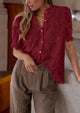 Womens Summer Lace Tops Short Puff Sleeve Casual Dressy Blouses Eyelet Crew Neck Button Down Shirts