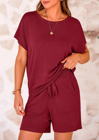 PRETTYGARDEN Two Piece Set for Women Summer Lounge Sets Shorts And Short Sleeve Tops Knitted Matching Travel Spring Outfits PRETTYGARDEN