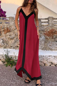 Elegant V Neck Spaghetti Strap Flowy Maxi Cocktail Party Dresses