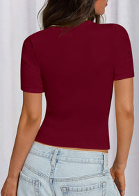 PRETTYGARDEN Women Summer Crew Neck Short Sleeve Tops Ribbed Knit Slim Fit Fashion Basic Tee Shirts Casual Going Out Top PRETTYGARDEN