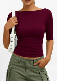 PRETTYGARDEN Womens Summer Short Sleeve Tops Boat Neck Ribbed Knit Slim Fit T Shirt Casual Basic Top Spring Clothes PRETTYGARDEN