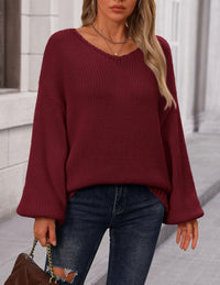 Fall Sweaters Chunky Loose Long Sleeve V Neck Oversized Dressy Casual Knit Pullover Tops