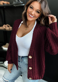 PRETTYGARDEN Women's Chunky Knit Open Front Sweater Long Sleeve Button Loose Short Cardigan Outerwear Coats