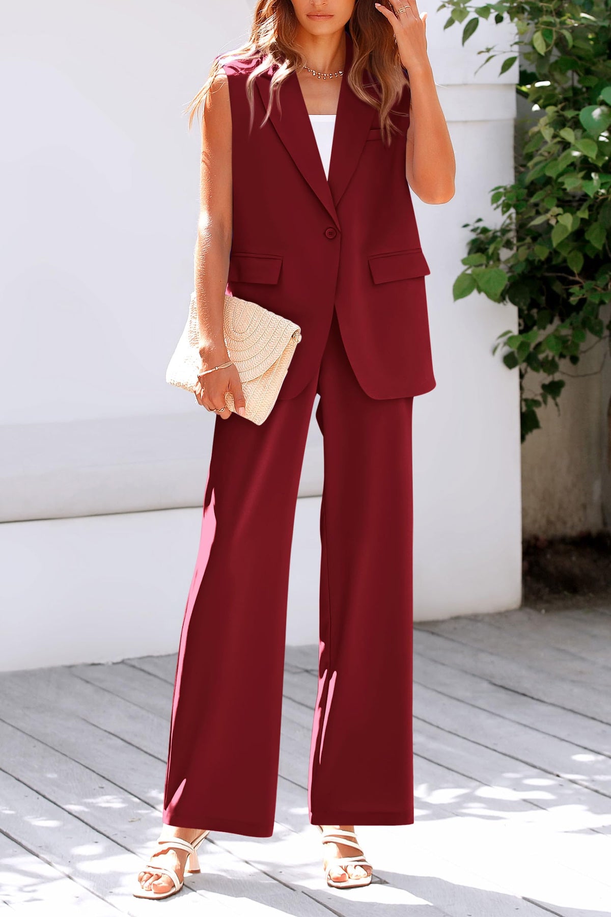 Sleeveless Suit Vest And Wide Leg Pants Business Casual Blazer Set