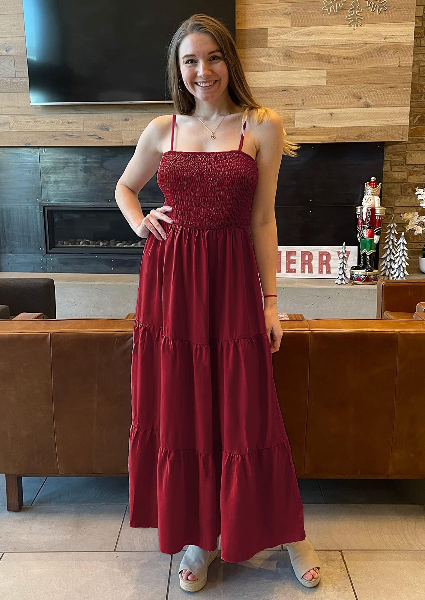 PRETTYGARDEN Women's Summer Maxi Dress Casual Boho Sleeveless Spaghetti Strap Smocked Tiered Long Beach Sundresses PRETTYGARDEN