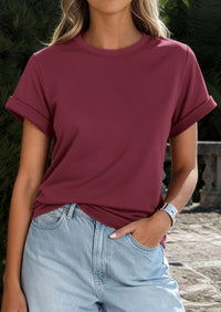 PRETTYGARDEN Womens Summer Tops Spring Casual Rolled Short Sleeve Basic Tees Crew Neck Work Shirts Fashion Clothing PRETTYGARDEN