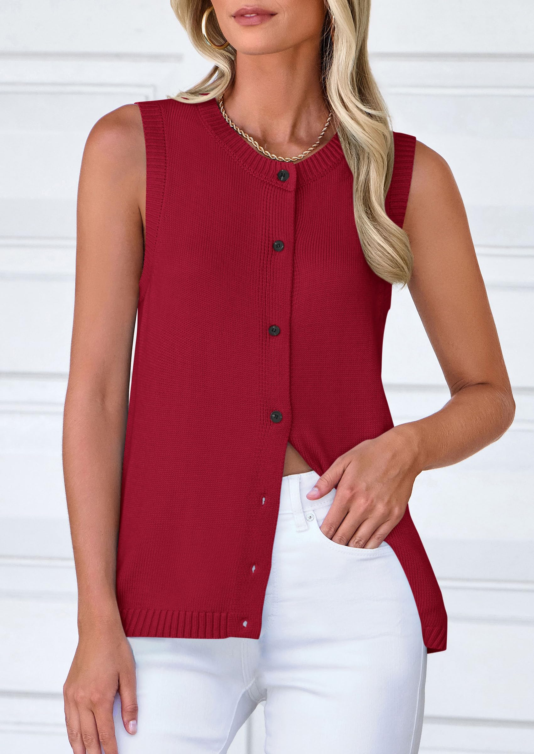 PRETTYGARDEN Sweater Vest Women Spring Summer Casual Lightweight Knit Sleeveless Button Down Tank Tops Trendy Clothes