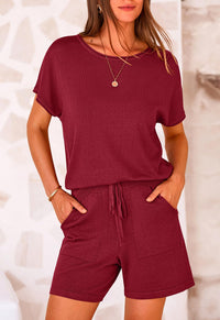 PRETTYGARDEN Two Piece Set for Women Summer Lounge Sets Shorts And Short Sleeve Tops Knitted Matching Travel Spring Outfits PRETTYGARDEN