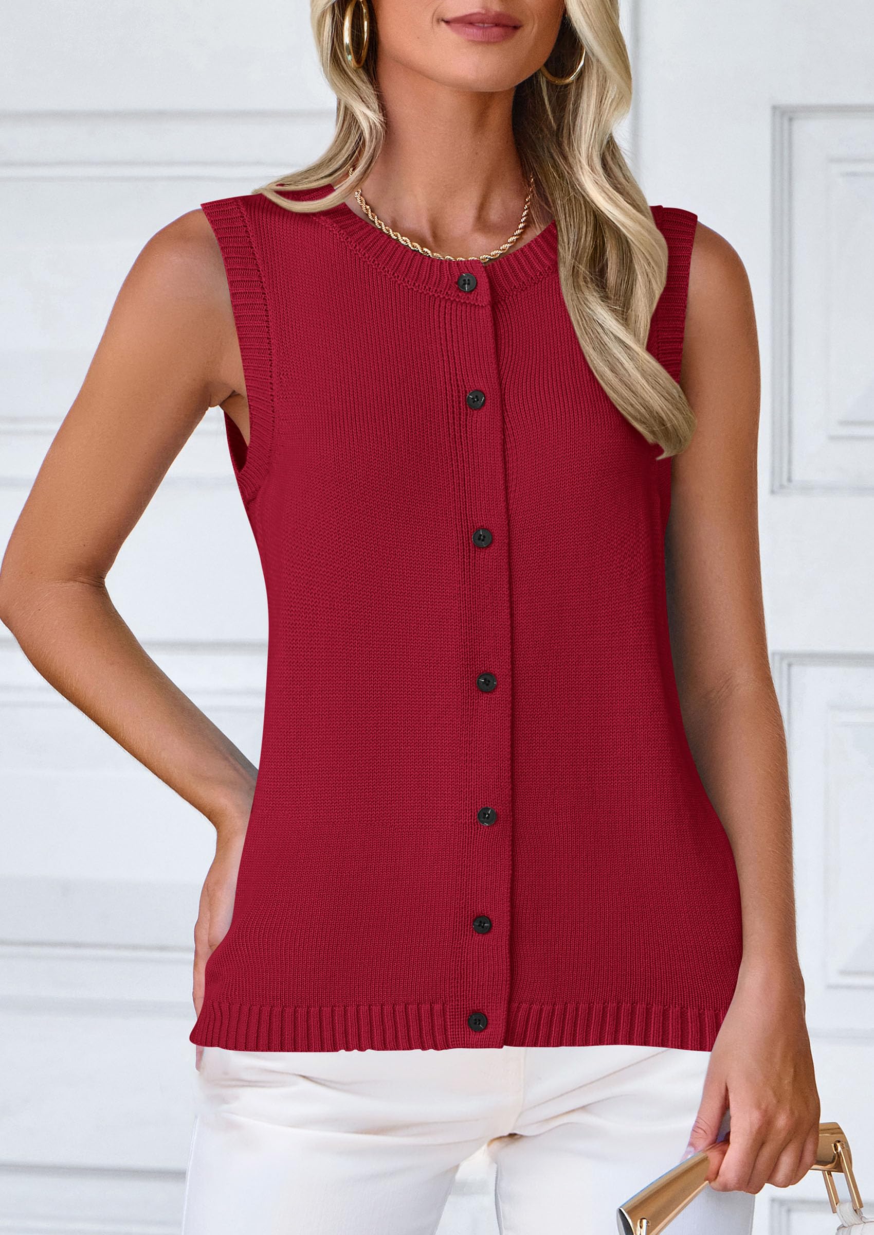 PRETTYGARDEN Sweater Vest Women Spring Summer Casual Lightweight Knit Sleeveless Button Down Tank Tops Trendy Clothes