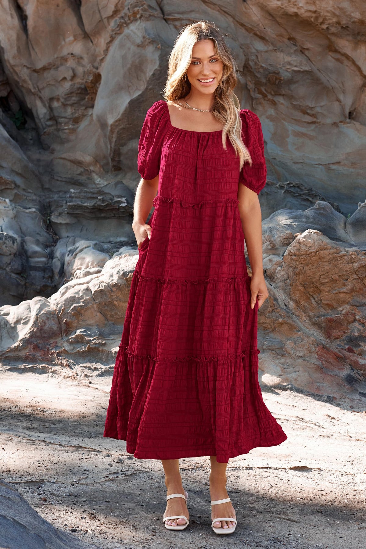 Casual Maxi Dresses Summer Short Sleeve Off The Shoulder Ruffle Tiered Flowy Boho Party Beach Long Dress