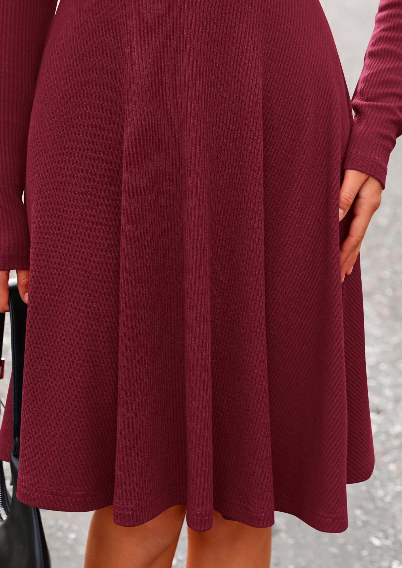 PRETTYGARDEN Women's Spring Fall Short Dress Ribbed Knit Crewneck Long Sleeve A Line Flowy Casual Elegant Going Out Dresses