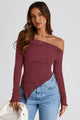 Long Sleeve Y2K Crop Top Trendy Off Shoulder Asymmetrical Fitted Knit Tee Shirts Going Out Tops